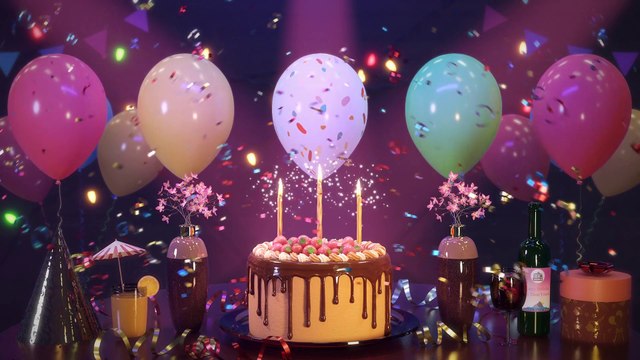 Happy Birthday Greetings Video with animated magical cake celebration in 4K