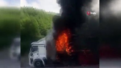 Cam yüklü tır cayır cayır yandı