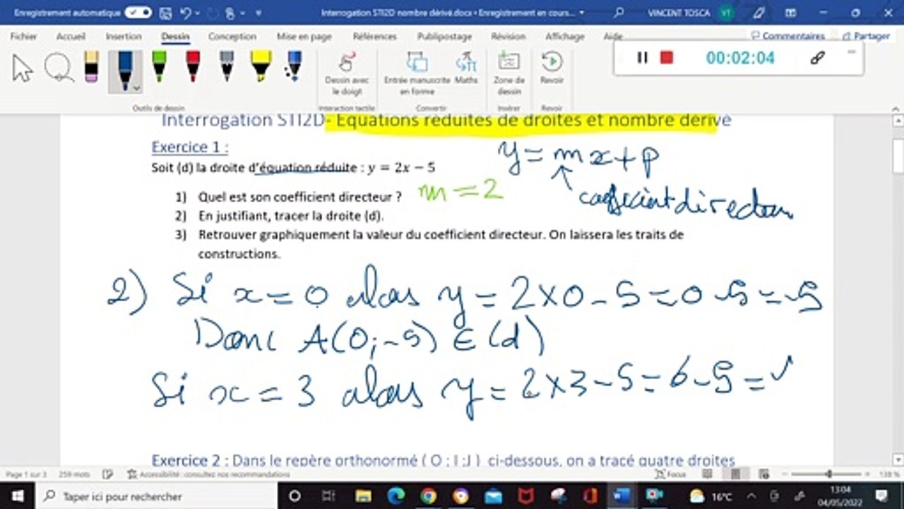 STI2D - Correction interrogation - Equations réduites de droites et nombre dérivé
