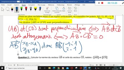 Première - Correction interrogation - Produit scalaire
