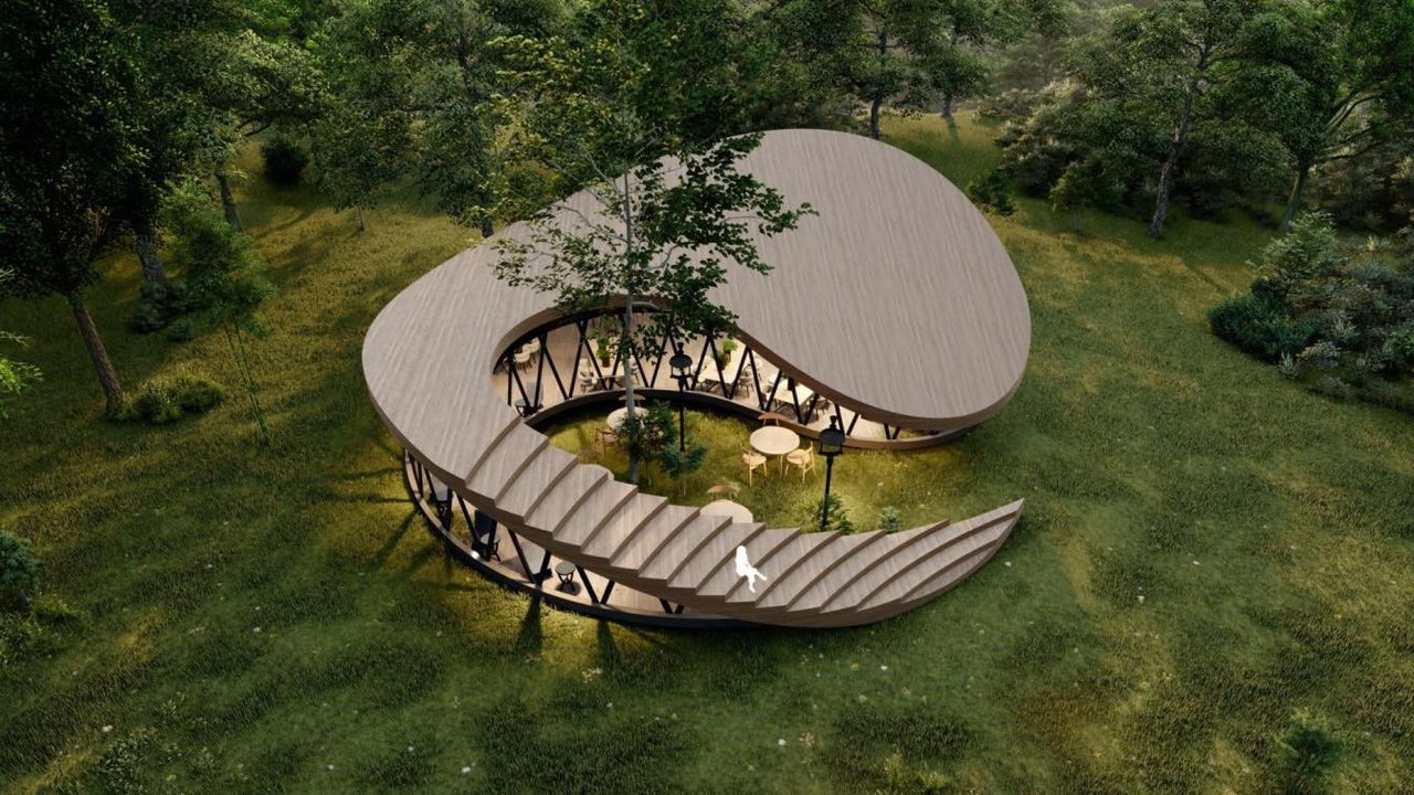 Spiral Café in Izadshahr Forest Park, Iran by REMM Studio