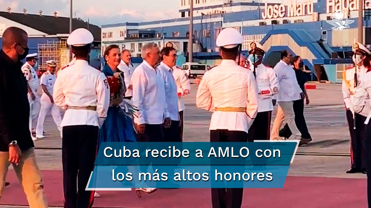 AMLO es recibido con honores por el presidente de Cuba, Miguel Díaz-Canel