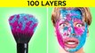 100 LAYERS CHALLENGE 1000 Coats of Glitter Piercing Makeup DARE GAME by 123 GOCHALLENGE