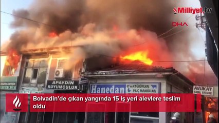 Bolvadin’de çıkan yangında 15 iş yeri alevlere teslim oldu