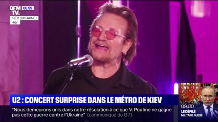 Bono et The Edge du groupe U2 ont donné un concert surprise dans le métro de Kiev en Ukraine