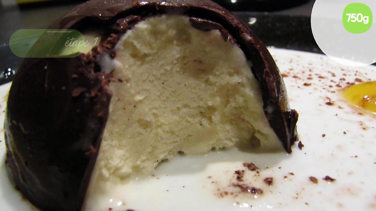 Glace à la vanille sans œuf et son dôme au chocolat