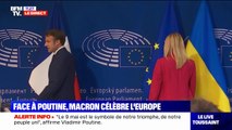 Emmanuel Macron arrive au Parlement européen où il s'exprimera pour la Journée de l'Europe