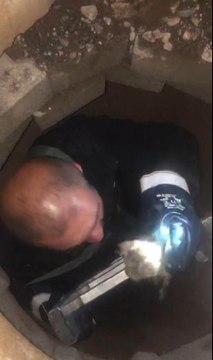 Son dakika haberleri! KANALİZASYON ÇUKURUNA DÜŞEN YAVRU KEDİYİ İTFAİYE KURTARDI