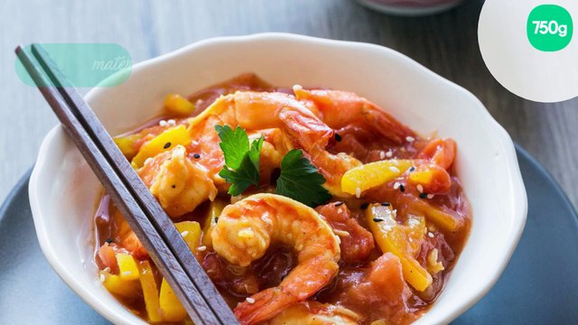 Crevettes sauce aigre douce au ketchup et à la mangue