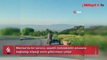 Köpeği motosikletin arkasına bağlayıp sürükledi