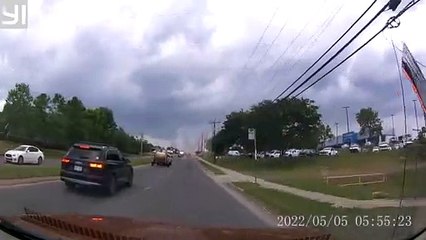 Truck Loses Spool and It Rolls Into Traffic