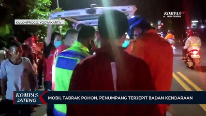 Mobil Tabrak Pohon, Penumpang Terjepit Badan Kendaraan