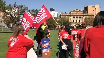 Workers rally in Adelaide to demand better pay, staffing