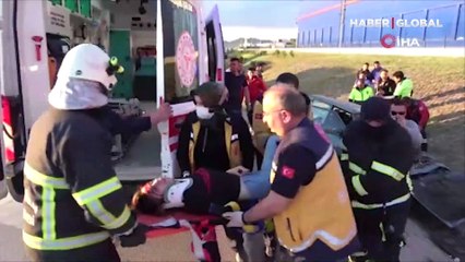 Kırıkkale'de bir sürücü, yola fırlayan köpeğe çarpmamak için manevra yapınca aracıyla metrelerce savruldu