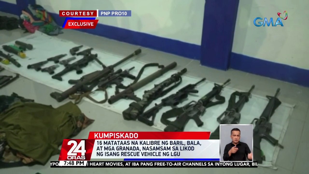 16 matataas na kalibre ng baril, bala, at mga granada, nasamsam sa likod ng isang rescue vehicle ng LGU | 24 Oras
