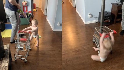 'Baby boy learns that shopping isn't for kids *Cart CRASH!*'