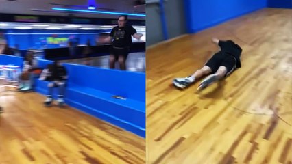 'Skater sent CRASHING to the floor after stumbling over rink wall '