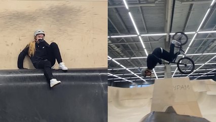 'BMX girl shows that nothing is impossible when you are determined enough *Crazy Flip*'