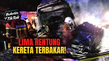Lima rentung kereta terbakar!