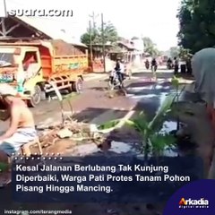 Tak Kunjung Diperbaiki, Warga Pati Protes Dengan Tanam Pohon Pisang Hingga Mancing Di Jalan yang Berlubang