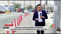 Chorrillos: Captan a recicladores de plástico robando bolardos de ciclovía