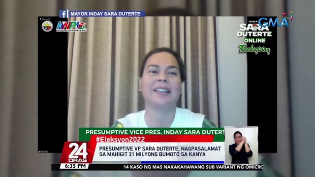 Presumptive VP Sara Duterte, nagpasalamat sa mahigit 31 milyong bumoto sa kanya | 24 Oras