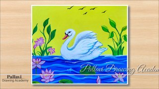How to draw swan drawing __ Easy and beautiful swan painting __ Poster color drawing