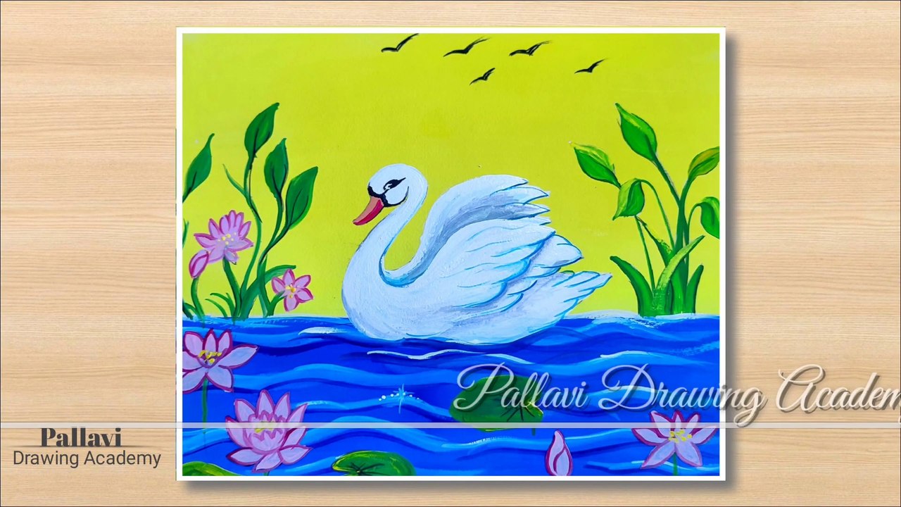 How to draw swan drawing __ Easy and beautiful swan painting __ Poster color drawing