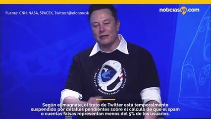 Elon Musk dice que su acuerdo para comprar Twitter está en suspenso.