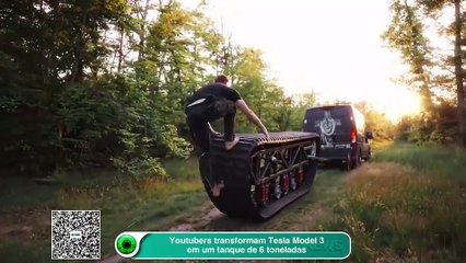 Youtubers transformam Tesla Model 3 em um tanque de 6 toneladas