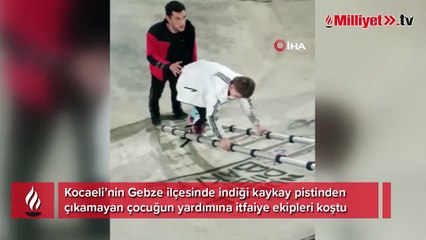 Kaykay pistinde mahsur kalan çocuğun yardımına itfaiye koştu