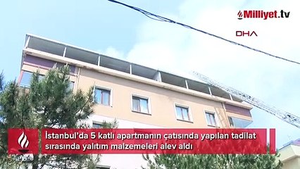 Çatı yandı, alt katta video çekti
