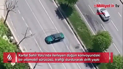 Kartal'da düğün konvoyunda yolu kapatarak drift yaptı