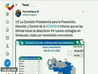 COVID-19 | Venezuela registró 44 casos comunitarios y 516.225 pacientes recuperados