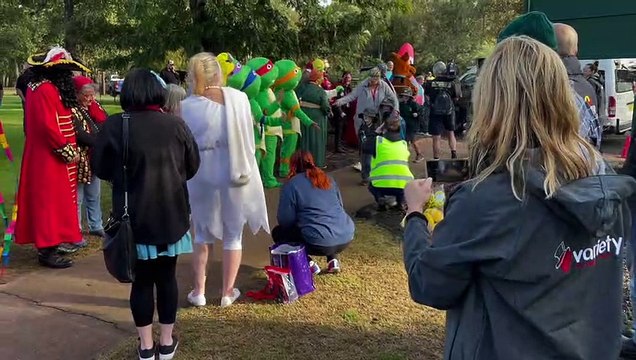 Ballimore Public School students are greeted by Variety NSW 'Bashers'. Video: TOM BARBER