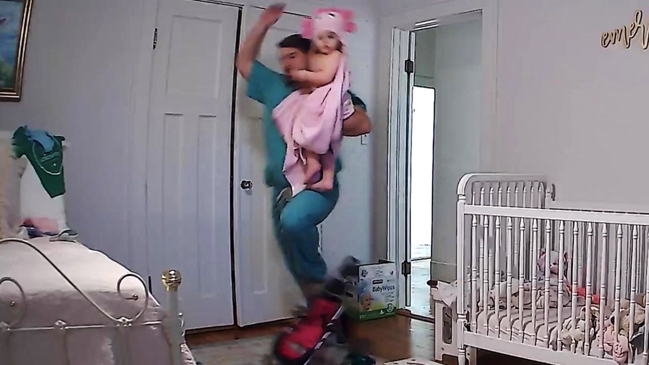 'Superdad trips over stroller but MAGNIFICENTLY saves child from getting hurt'