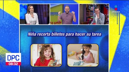 Niña recorta billetes para hacer su tarea | Manolo