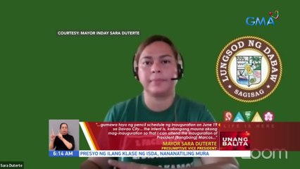 Presumptive VP Sara Duterte, nais idaos ang kanyang inagurasyon sa June 19 sa Davao City | UB
