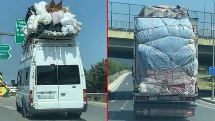 Sultanbeyli'de aşırı yüklü minibüs ve kamyon trafiği hiçe saydı