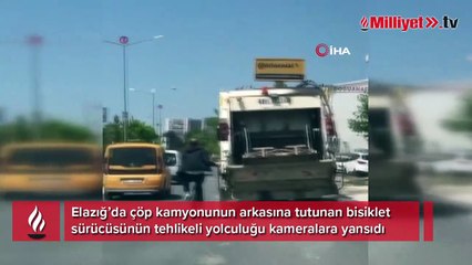 Bisikletli sürücünün tehlikeli yolcuğu kamerada