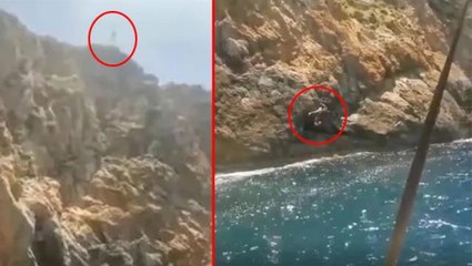 Eski futbolcu Mourad Lamrabatte'nin uçurumdan denize atlarken kayaya çarpıp öldüğü anları eşi anbean kaydetti