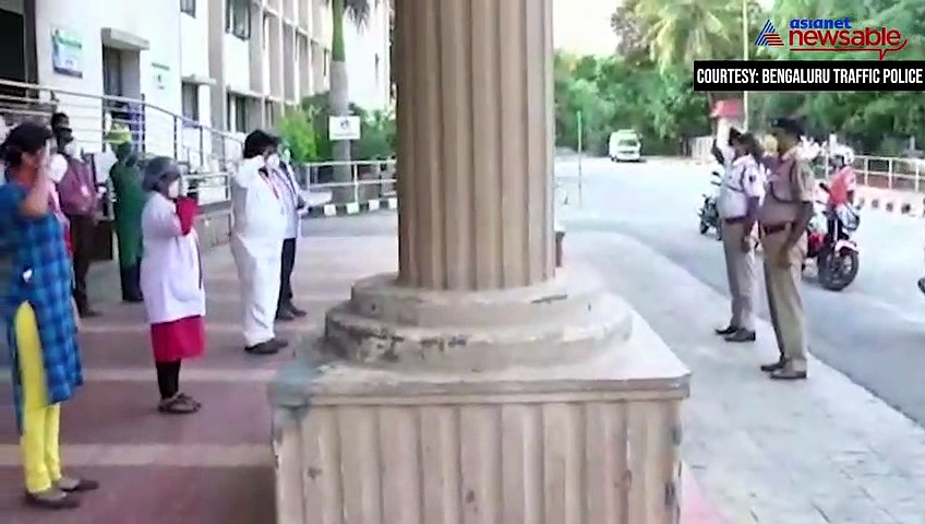 Bengaluru traffic cops pay rich tribute to COVID-19 warriors at CV Raman Nagar Hospital