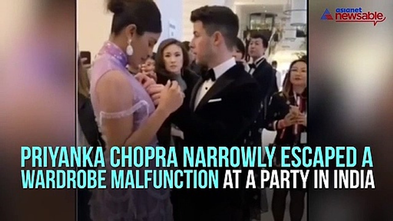 Priyanka Chopra escapes wardrobe malfunction; Nick Jonas comes to the rescue