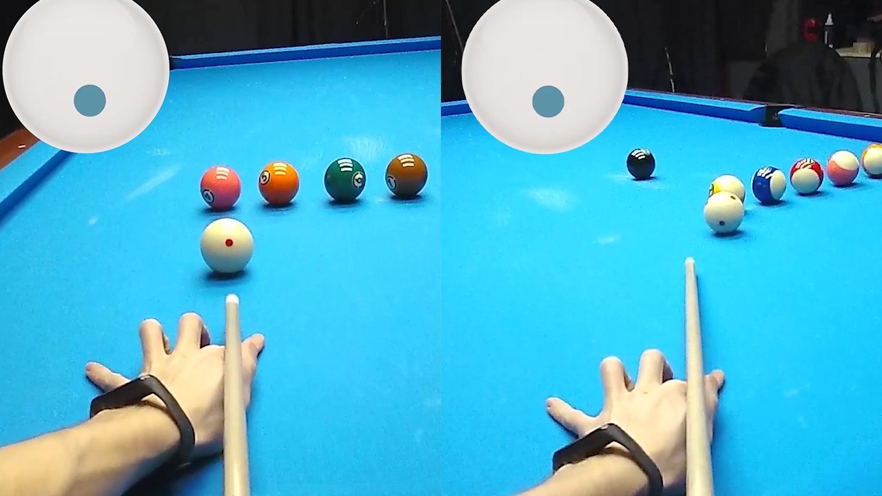 'Pool shark flawlessly demonstrates a tough billiard drill '