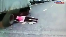 Woman escapes by an inch from a deadly accident