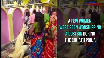 Not a bull or a dog, but these women were seen worshipping a "Dustbin"