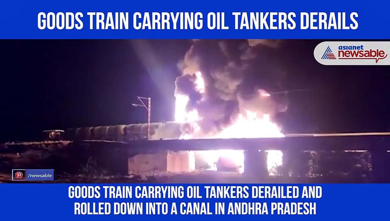 Goods train carrying oil tankers derails; firemen struggle to douse blaze