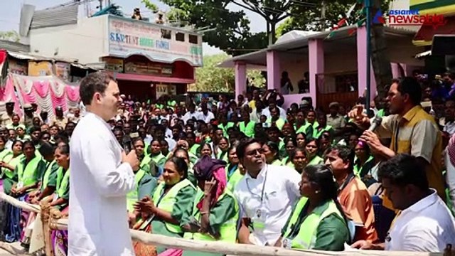 Congress President Rahul Gandhi in Bengaluru, interacts with pourakarmikas