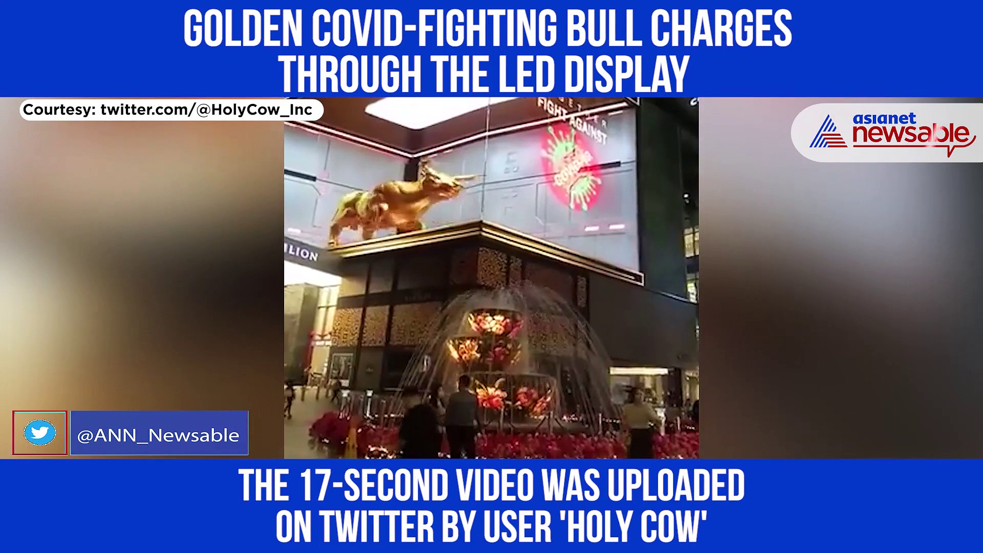 Bull charges out of a large screen in Kuala Lumpur; video goes viral