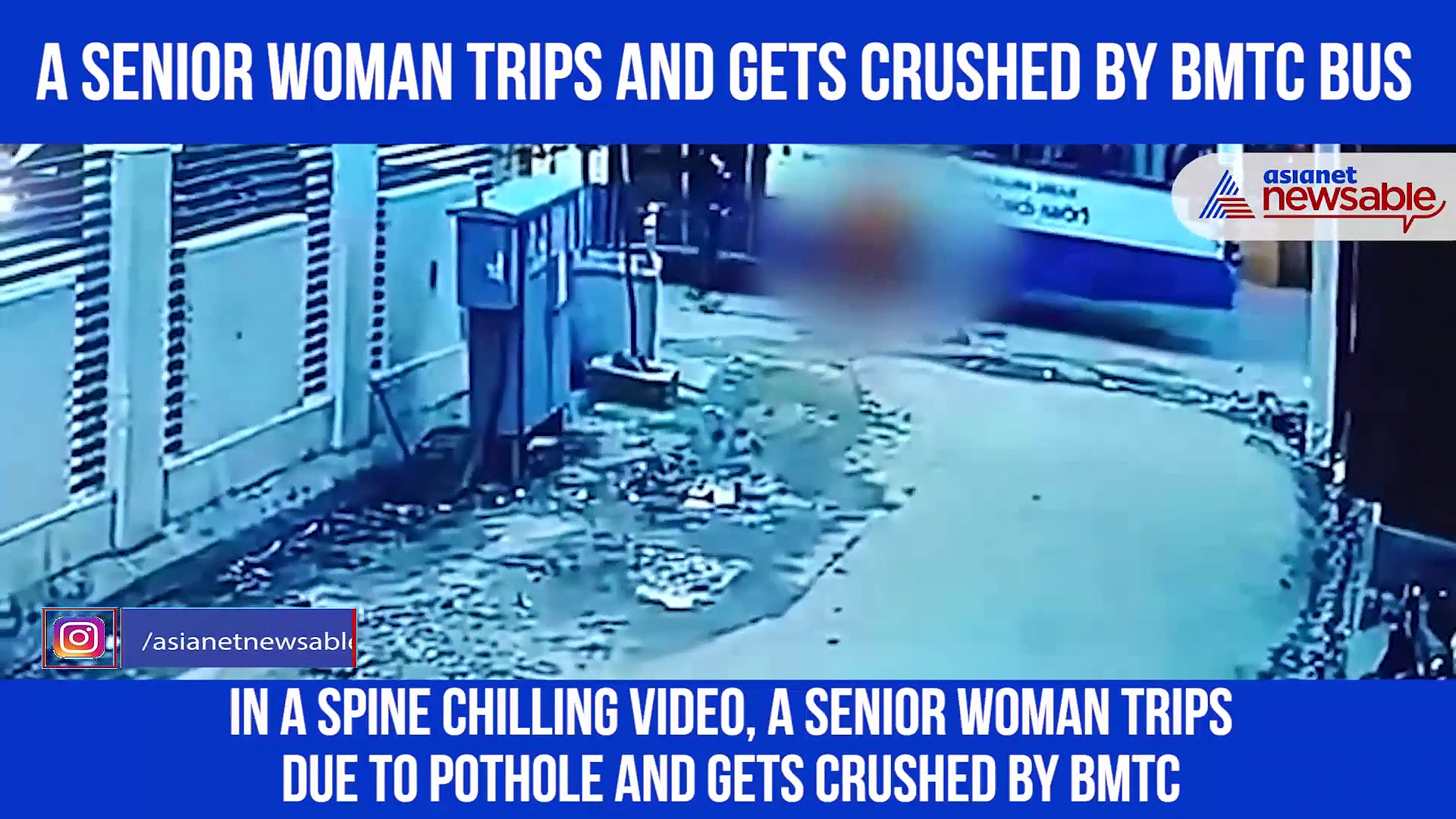 Here's how a senior woman tripping on pothole comes under BMTC bus, Watch frightening video